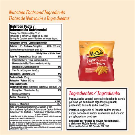 Tabla nutricional de patatas fritas McCain