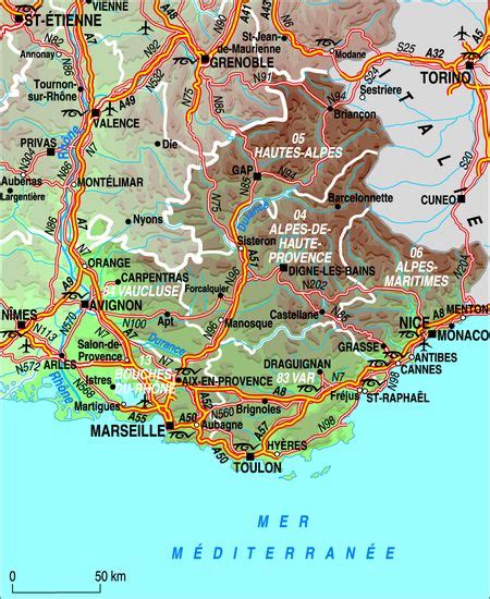 Mapa de la región de Provenza y Niza en Francia