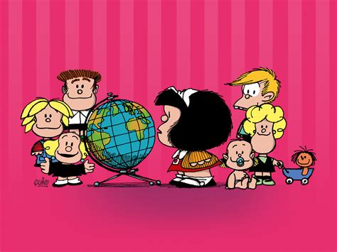 Mafalda y sus amigos debatiendo sobre el mundo