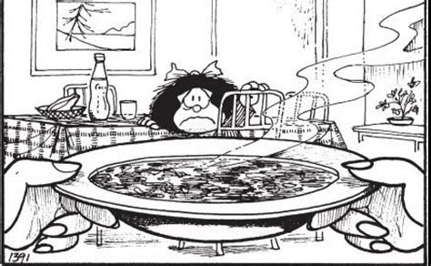 Viñeta de Mafalda rechazando un plato de sopa