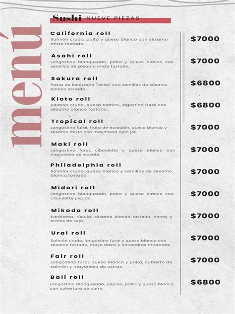 Menú digital con opciones de sushi y platos calientes