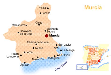 Mapa de la Región de Murcia destacando su huerta y costa