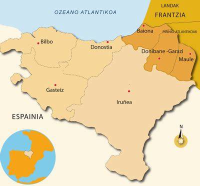 Mapa de la región vasca destacando la zona de origen del Pastel Vasco