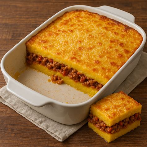 Pastel de polenta en capas antes de hornear