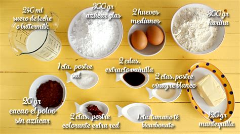 Ingredientes para el bizcocho Red Velvet