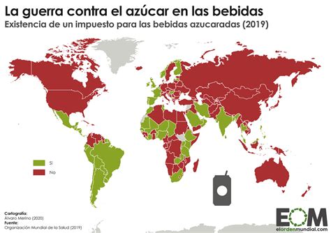 Mapa mundial de países con impuestos sobre las bebidas azucaradas
