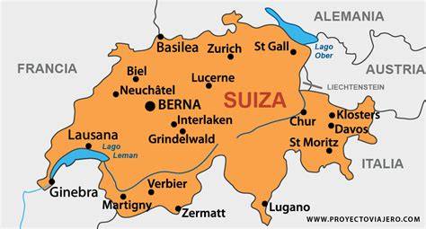 Mapa de Suiza con Basilea resaltada