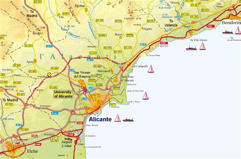 Mapa de la región de Alicante, España