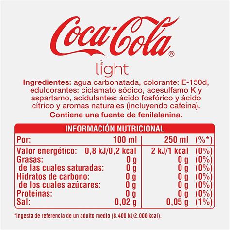 Tabla nutricional de Coca-Cola Light