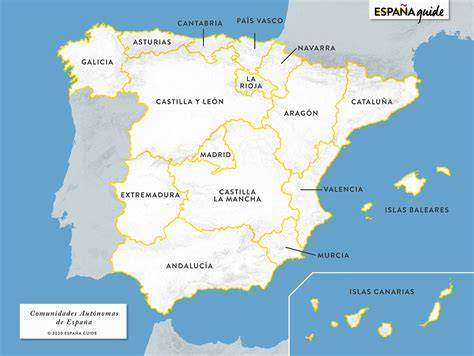 Mapa de España con las regiones donde las patatas bravas son populares