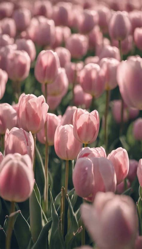 Campo de tulipanes en tonos rosa pastel