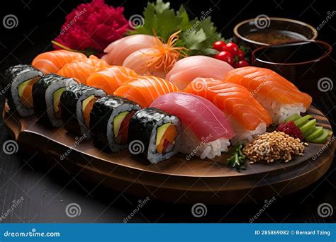 Bandeja de sushi fresco y variado
