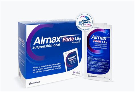 Variedad de presentaciones de Almax: sobres, comprimidos y frasco