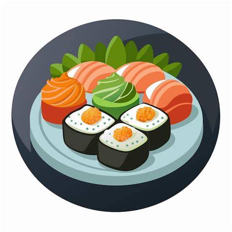 Variedad de sushi y rolls en un plato