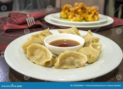 Plato de gyozas con salsa