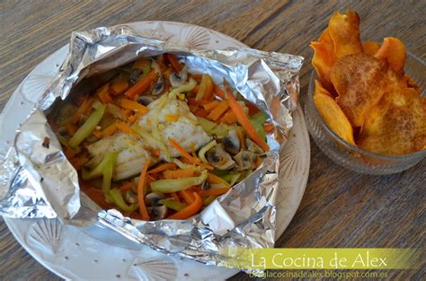Bacalao cocinado en papillote con verduras