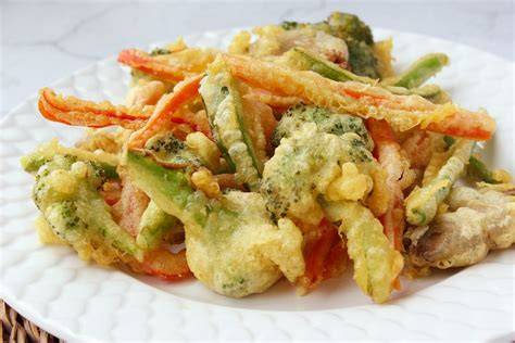 Verduras y gambas en tempura