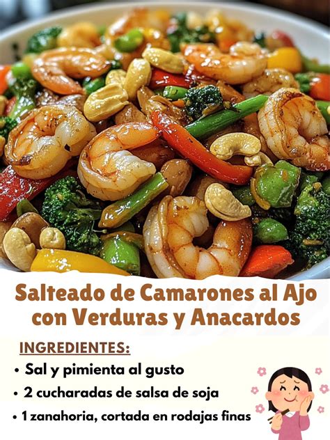 Infografía de ingredientes para salteado de camarones