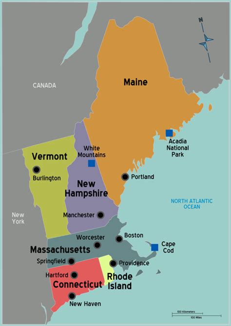Mapa de Nueva Inglaterra con Boston destacado