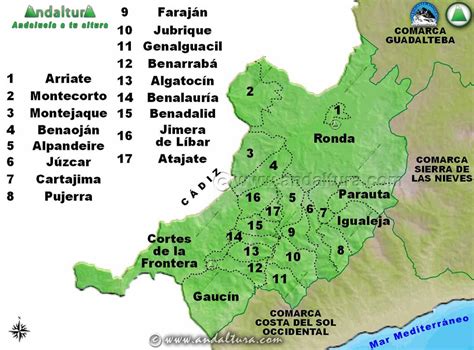 Mapa de ubicación de Arriate en la Serranía de Ronda