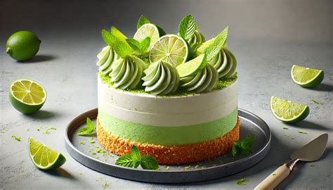 Tarta de Mojito con decoración de lima y menta