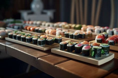 Plato de sushi variado presentado sobre madera