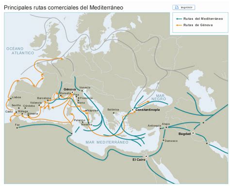Mapa del Mediterráneo con rutas comerciales antiguas