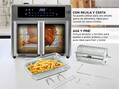 Freidora de aire con accesorios variados