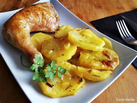 Menú de pollo asado con patatas y allioli