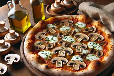 Pizza con aceite de trufa y champiñones