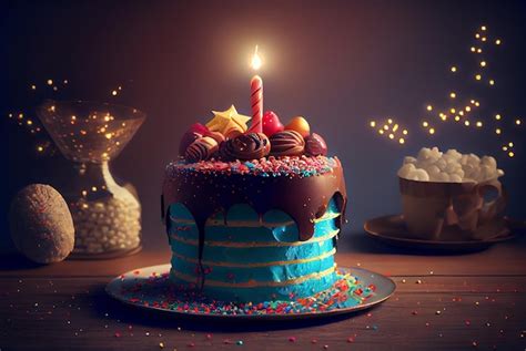 mesa decorada con una tarta de cumpleaños y velas