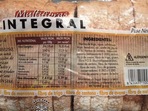Etiqueta nutricional de un pan saludable