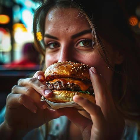 Persona comiendo una hamburguesa de forma desordenada