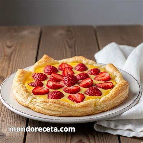 Tarta de hojaldre con crema pastelera y fresas