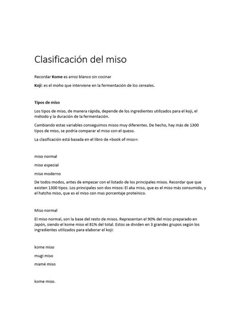Comparativa de tipos de miso según ingredientes y fermentación