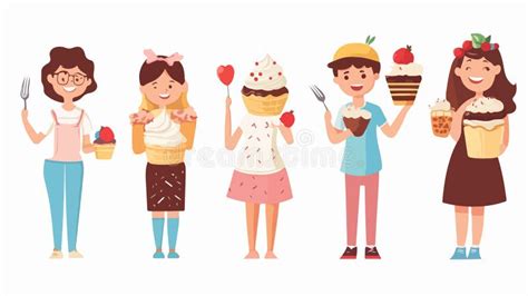 Ilustración de personas disfrutando de postres frescos en verano
