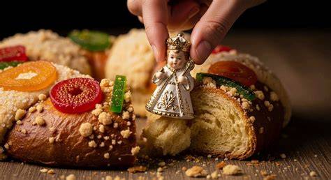 Grabado antiguo de la tradición del Roscón de Reyes en España