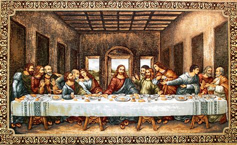Representación artística de la Última Cena con pan y vino