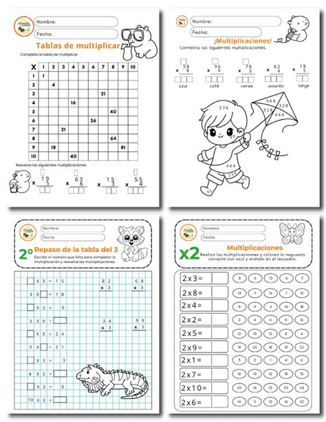 Diversos diseños de sopas de multiplicaciones con diferentes niveles de dificultad