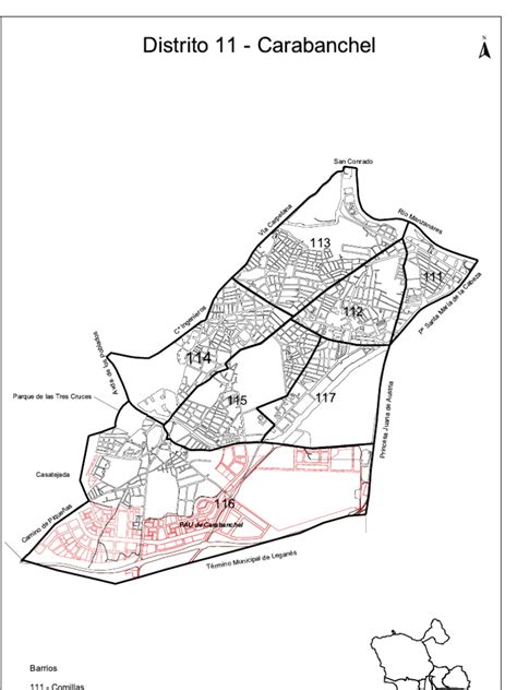Mapa del distrito de Carabanchel destacando la ubicación de Pan Bendito