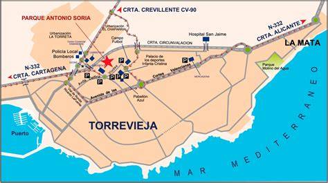 Mapa de Torrevieja y Los Montesinos con la ubicación de los locales de Pollos Paco