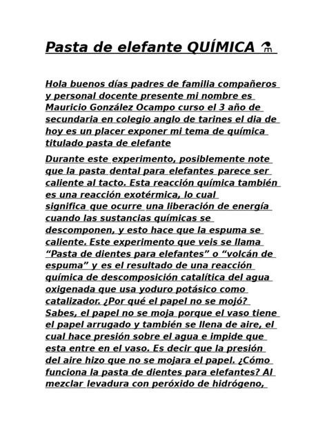 Esquema de la reacción química de la pasta de dientes de elefante