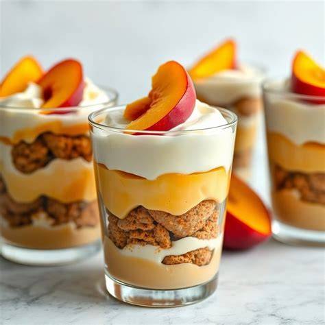 delicioso postre de crema de melocotón servido en vaso