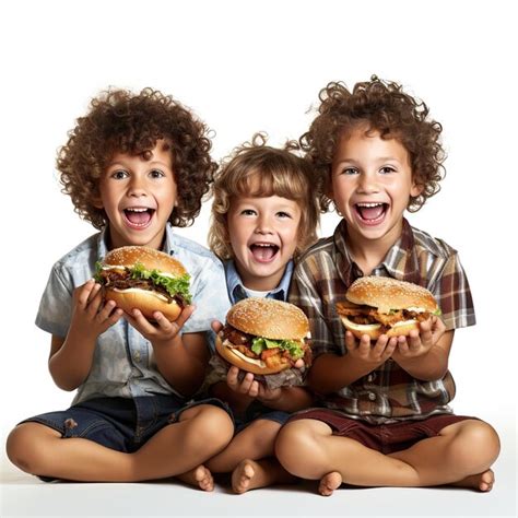 Niños comiendo hamburguesas de atún