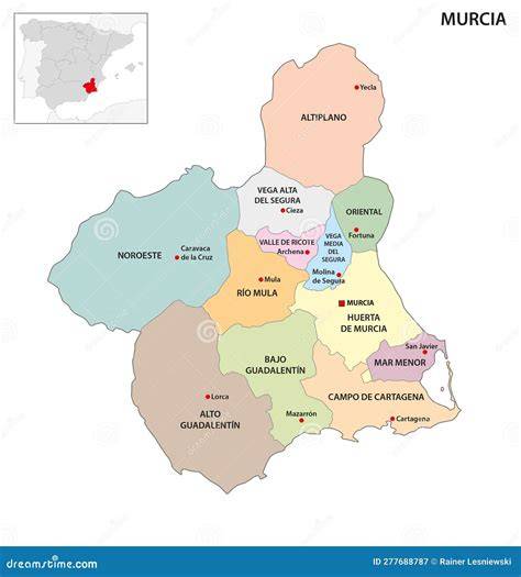 Mapa de la Región de Murcia indicando la ubicación de Archena y los puntos de venta de Embutidos La Cañada