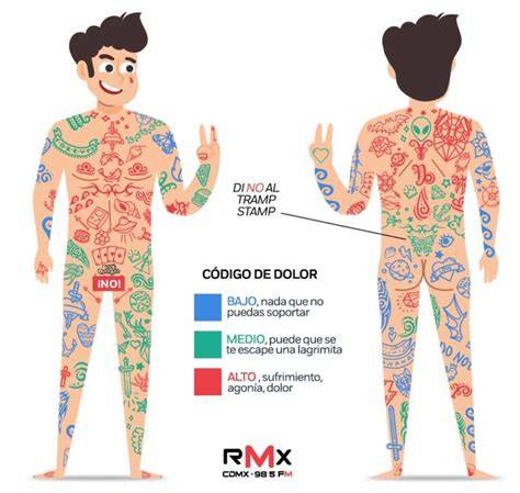 Mapa de sensibilidad del dolor en el cuerpo para tatuajes