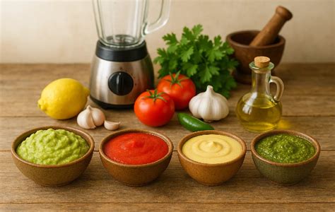 Ingredientes frescos para salsas y aderezos