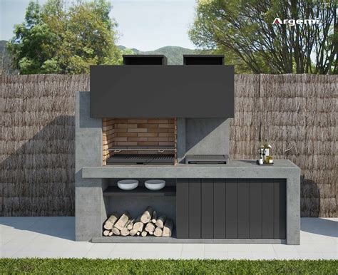 Diseño de barbacoa de obra con lavabo y horno