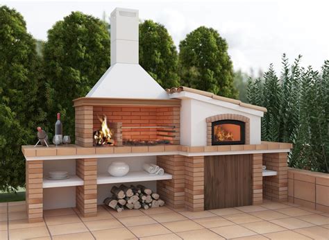 Esquema de las partes de una barbacoa de obra con horno y fregadero