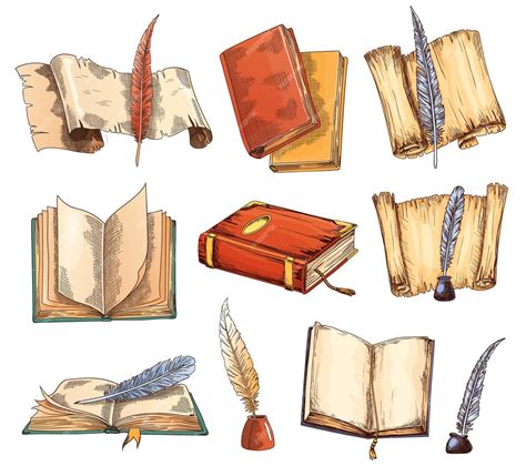 Composición de libros, plumas y ondas de radio